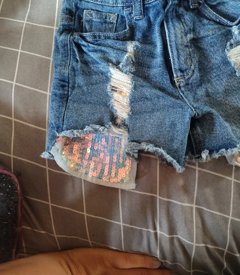 Justice Denim Shorts with Pink Sequin Ruffle